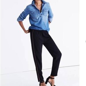 Madewell Embroidered Track Trousers Black Elastic Waist size  M